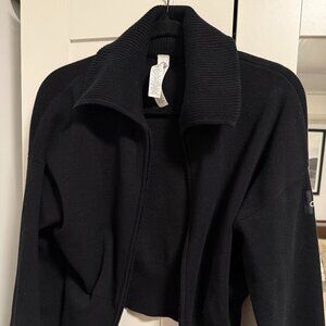 Alo Scholar Knit Cropped Full Zip Jacket